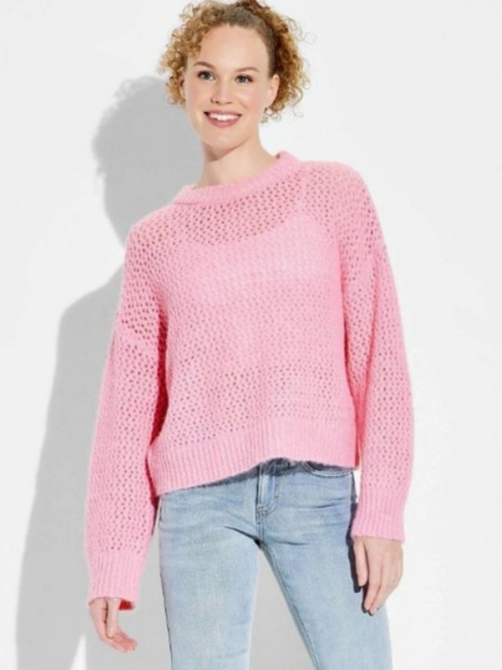 A New Day Airy Knit Crewneck Pullover Sweater Pink Knit Crew Neck Sweater New